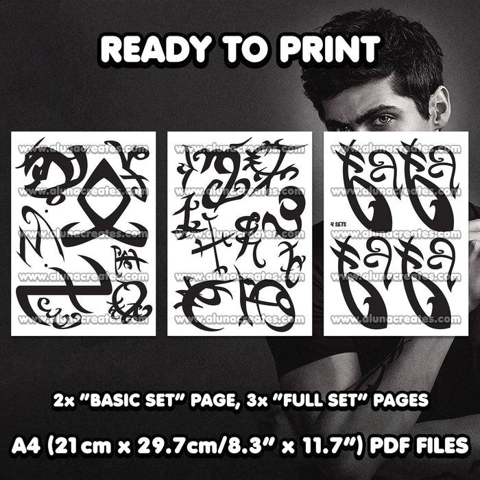 Alec Lightwood - Shadowhunters | READY TO PRINT .PDF TATTOOS | FULL SET - AlunaCreates