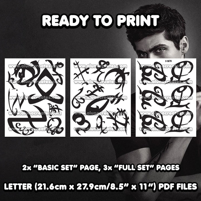 Alec Lightwood - Shadowhunters | READY TO PRINT .PDF TATTOOS | FULL SET - AlunaCreates
