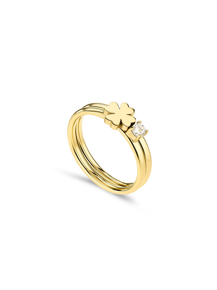Anel One Lucky Flower Crystal Gold