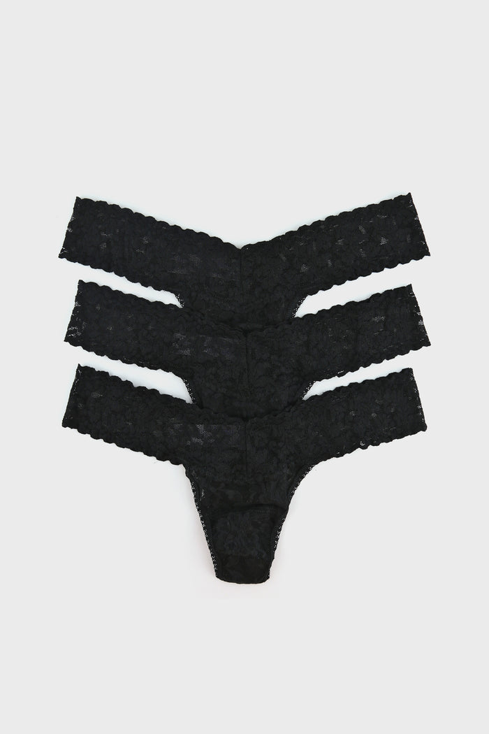 Black Low Rise Thong 3 Pack