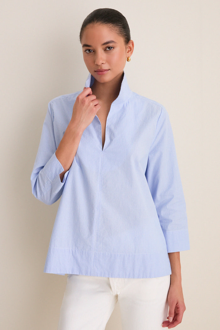 Blue Margot Stand Collar Blouse