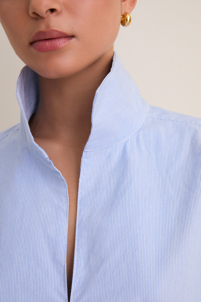 Blue Margot Stand Collar Blouse