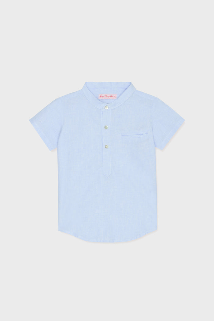 Blue Stripe Arcos Linen Mix Short Sleeve Shirt
