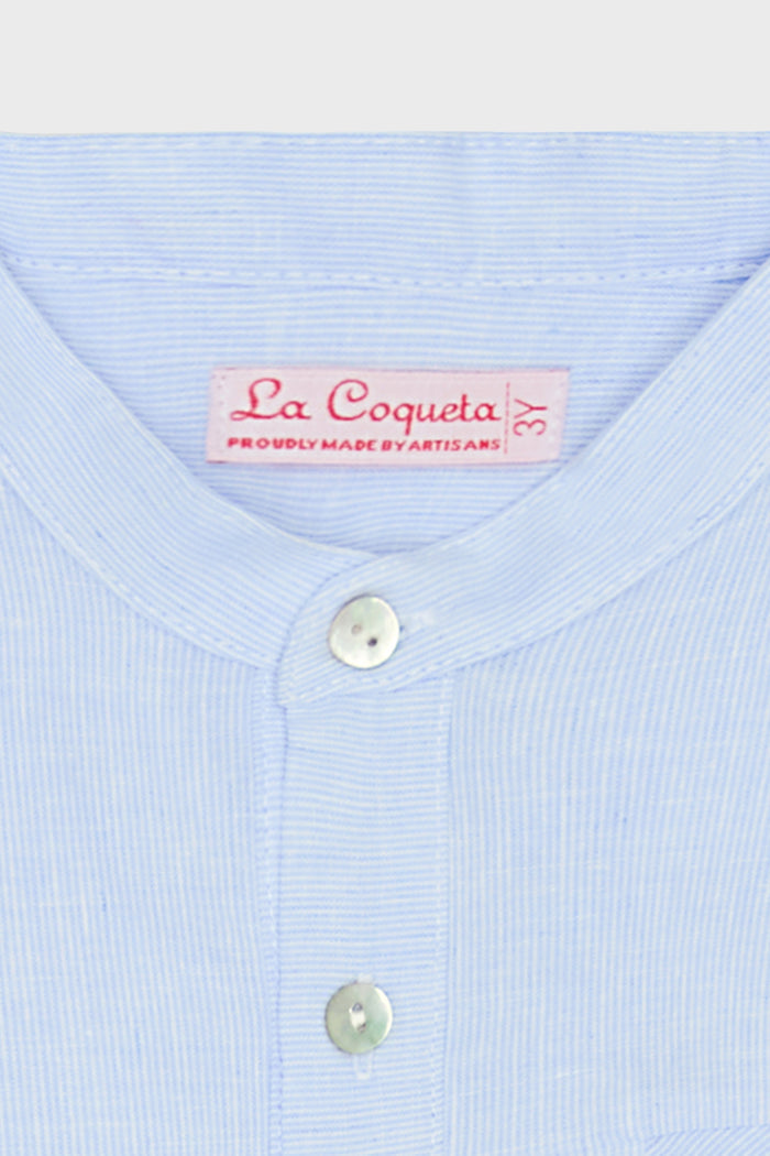 Blue Stripe Arcos Linen Mix Short Sleeve Shirt