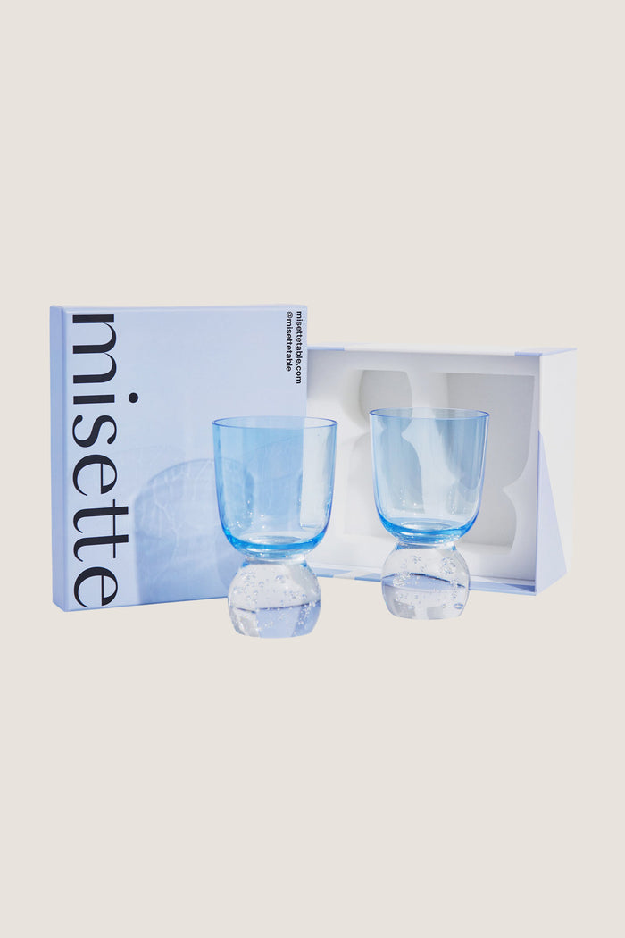 Candy Blue Hand-Blown Bubble Glass Tumbler (Set of 2)