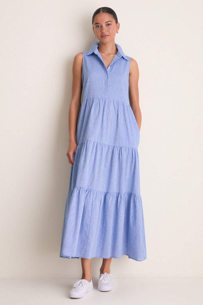 Chambray Sleeveless Mabel Maxi Dress