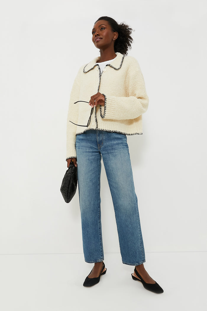 Cream with Black Stitching Cardigan