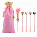 Demon Slayer Tanjiro Nezuko 5Pcs Anime Makeup Brush Set, Rose Gold Cosmetic Brushes with Storage Pouch