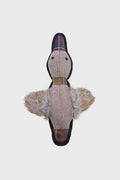 Barbour plush patchwork dog toy shaped like a duck, with a patterned fabric body, faux fur wings, black edging, and button-like eyes for extra charm.