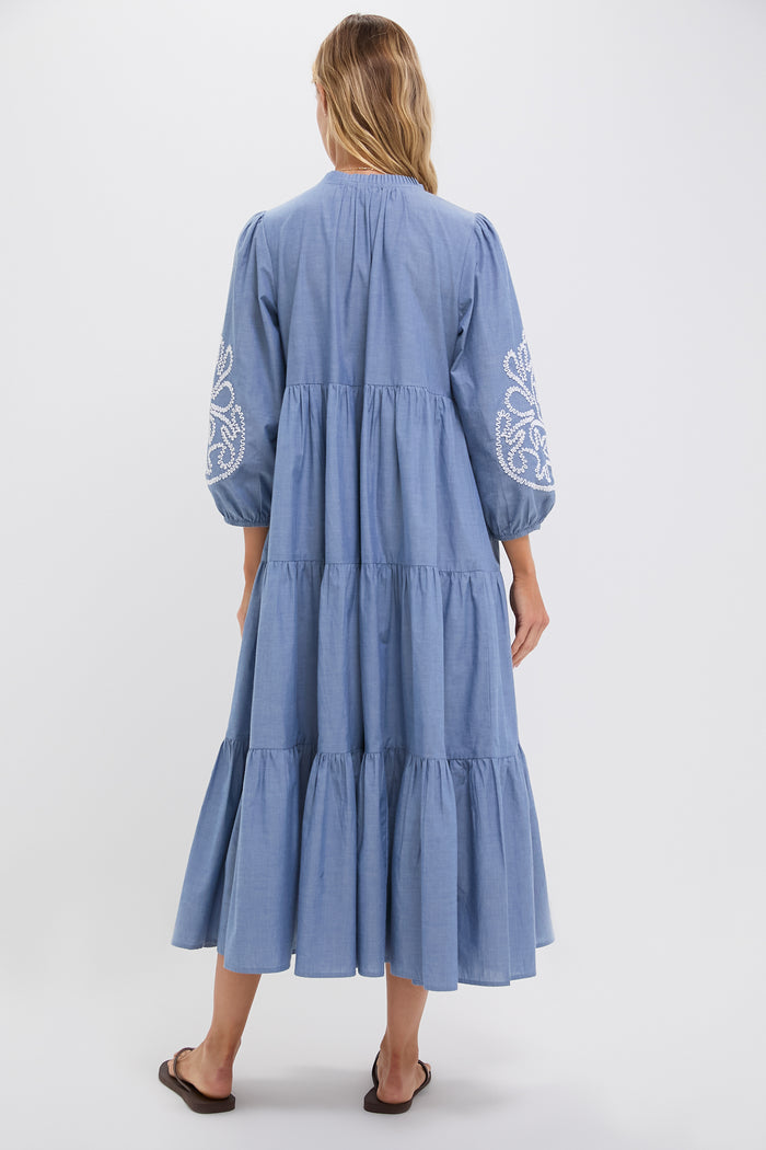 Embroidered Chambray Long Sleeve Salty Paloma Caftan