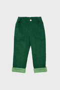 Oso & Me green corduroy pants for kids feature front pockets, an elastic waistband, and rolled cuffs. These adjustable children’s pants are stylish, durable, and perfect for everyday wear.