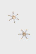Mignonne Gavigan gold stud earrings feature six marquise-cut clear stones in a starburst design—unique jewelry that adds sparkle to any look.