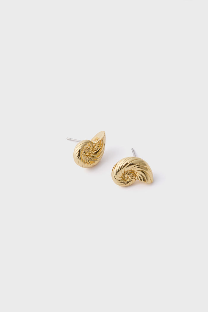 Gold Nautilus Shell Stud Earrings