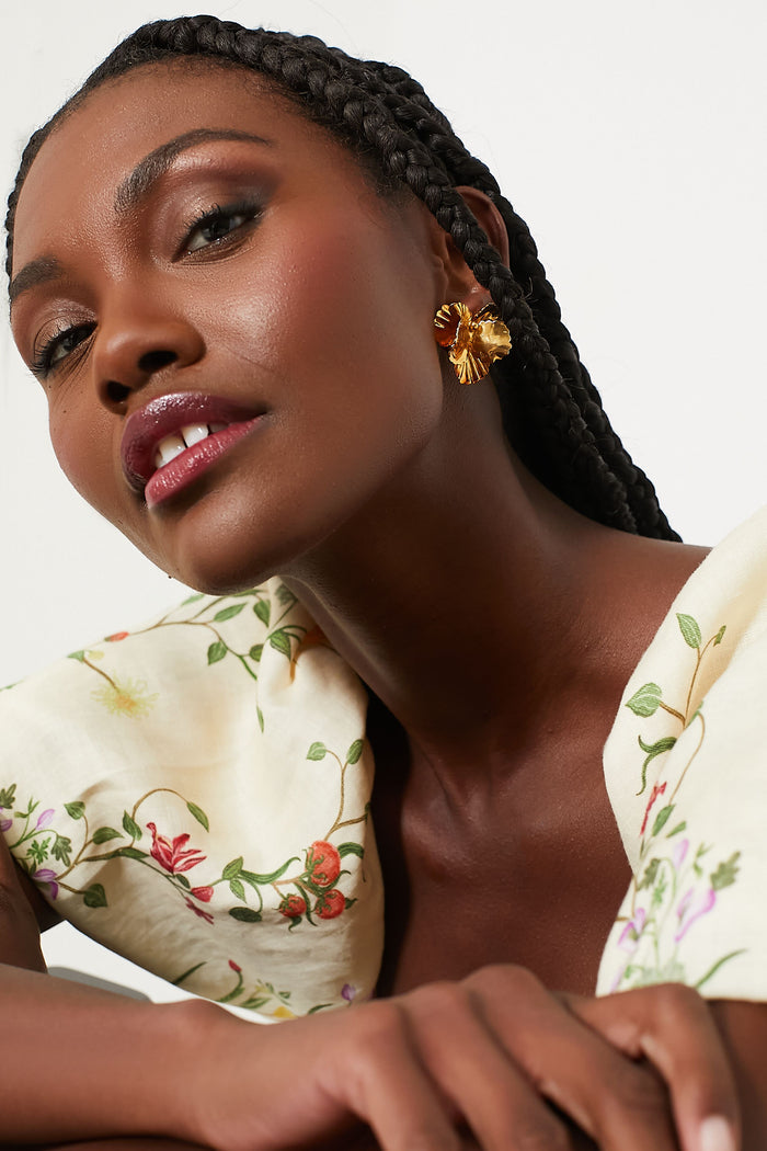 Gold Pansy Earrings