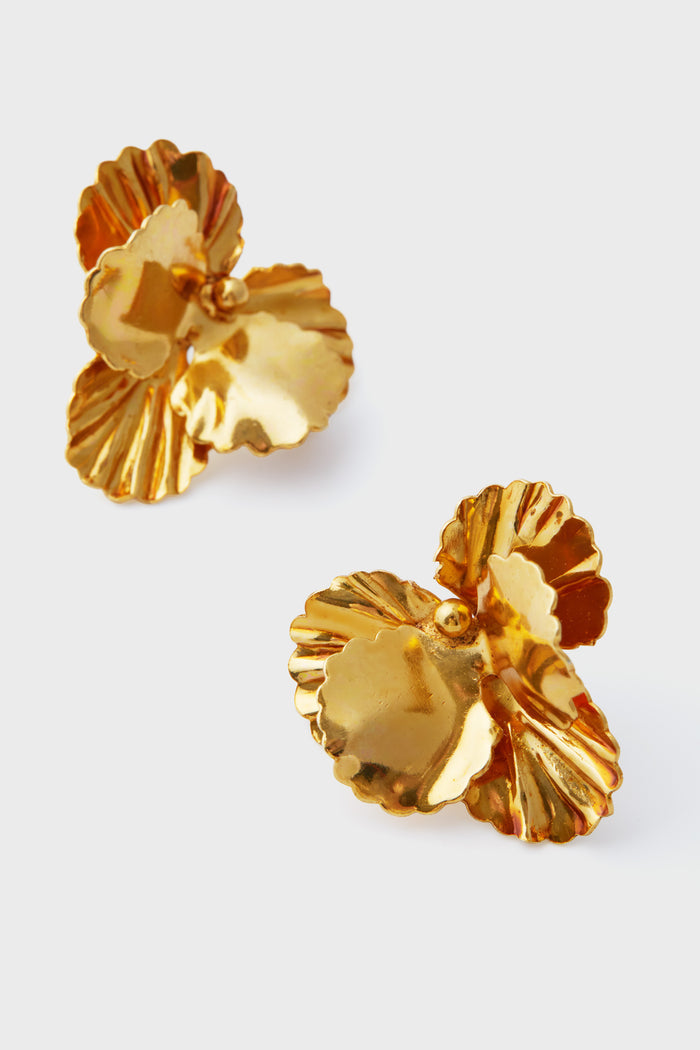 Gold Pansy Earrings