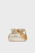 A gold chain gracefully accents the silver pleated Tuckernuck Accessories evening bag, creating a chic party purse that's perfect for special occasions.