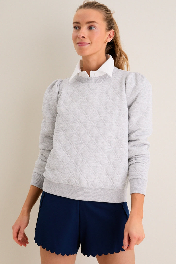 Gray Puff Sleeve Quilted Stretch Campbell Pullover