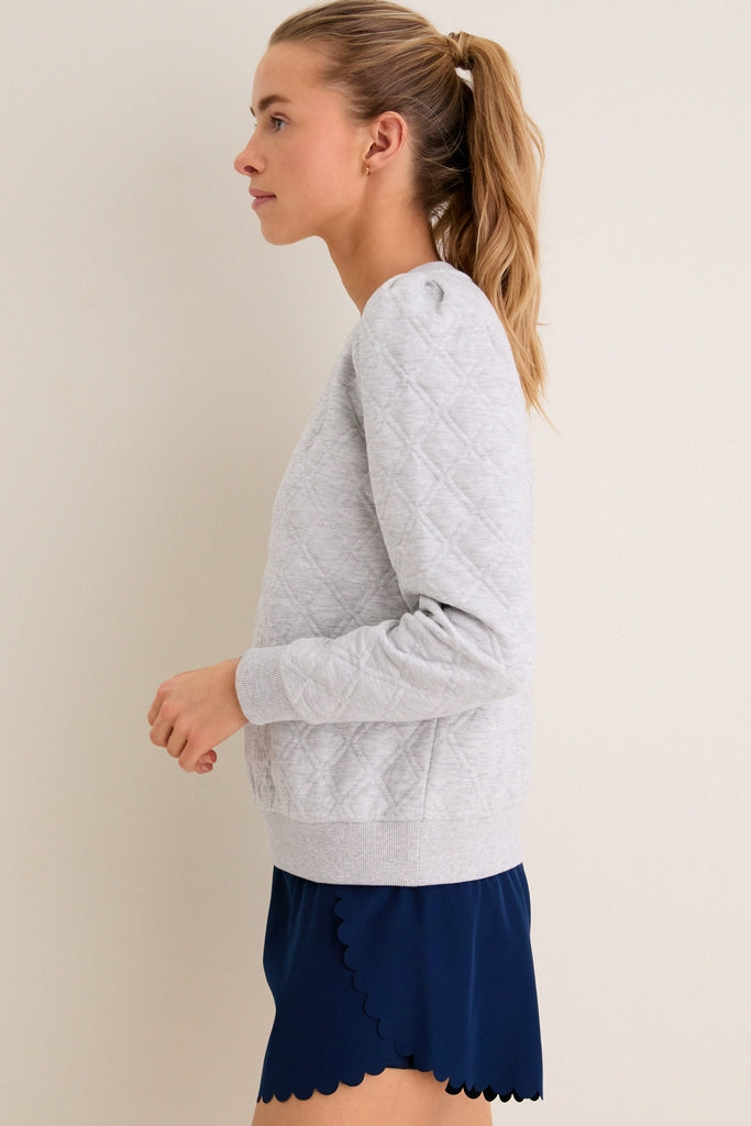 Gray Puff Sleeve Quilted Stretch Campbell Pullover