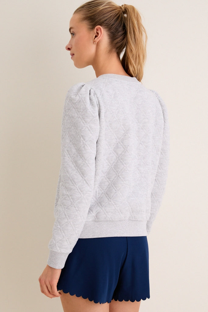 Gray Puff Sleeve Quilted Stretch Campbell Pullover