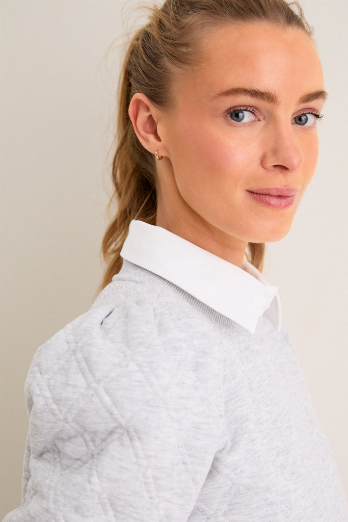 Gray Puff Sleeve Quilted Stretch Campbell Pullover