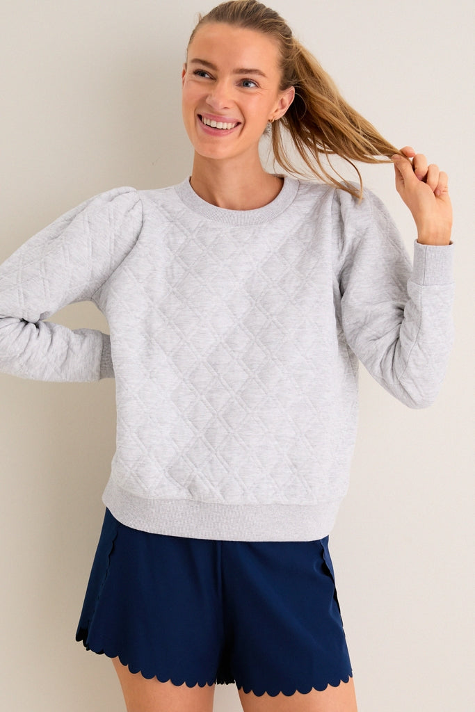 Gray Puff Sleeve Quilted Stretch Campbell Pullover
