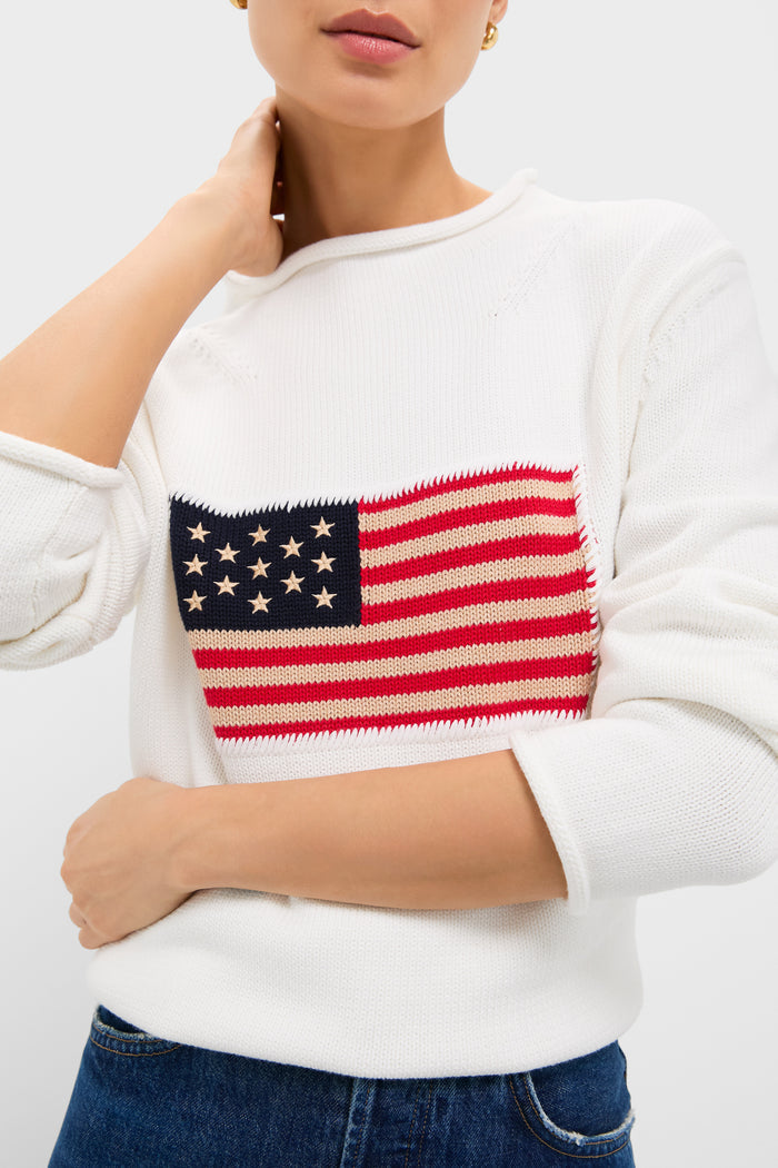 Ivory Cotton Rollneck Americana Sweater