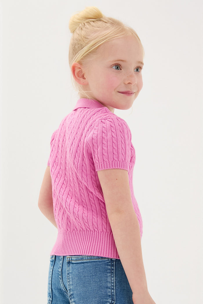 Little Girls Short Sleeved Combed Cotton Mini Cable Knit Polo