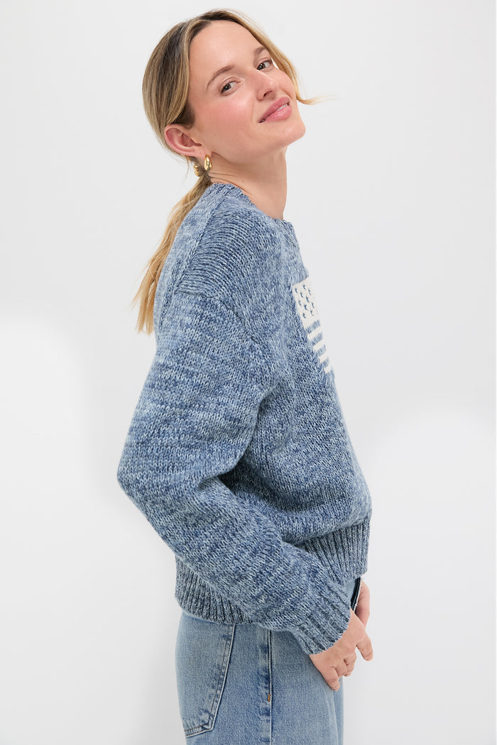 Marled Blue Cotton Americana Sweater