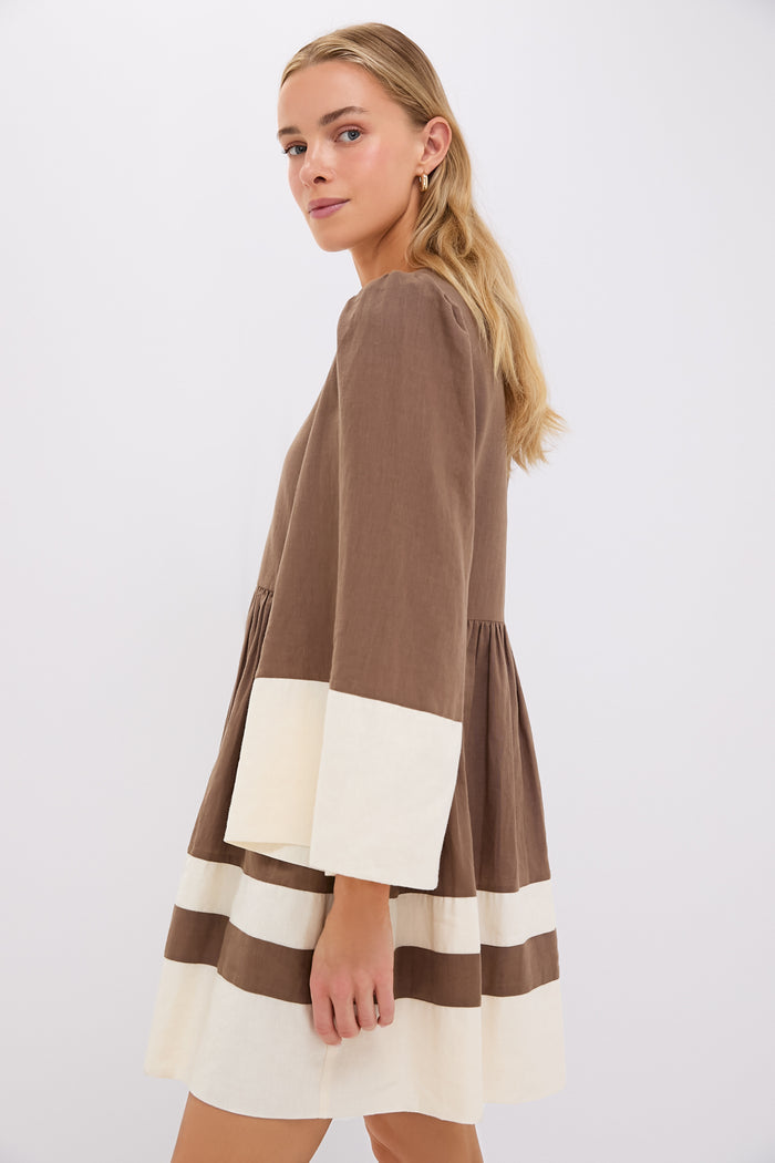 Mocha and Cream Cotton Linen Izzie Dress