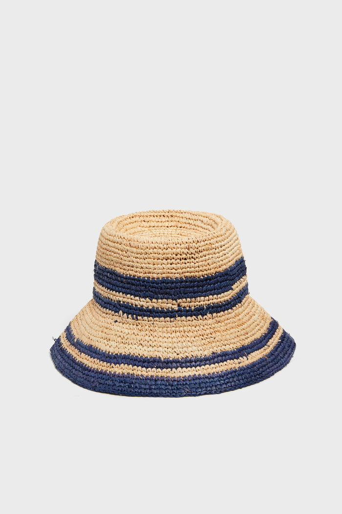 Natural and Navy Raffia Bucket Hat