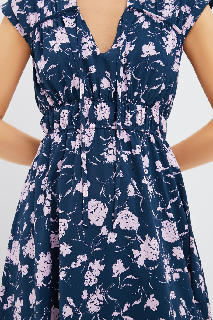 Navy & Blush Abstract Floral Amanda Midi Dress