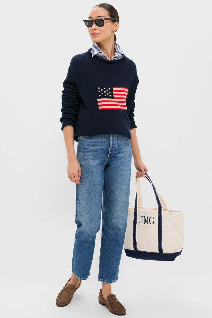 Navy Cotton Rollneck Americana Sweater