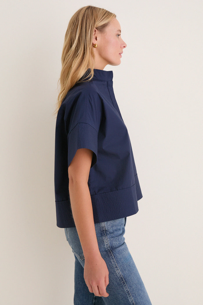 Navy Trapunto Stitch Sofia Shirt