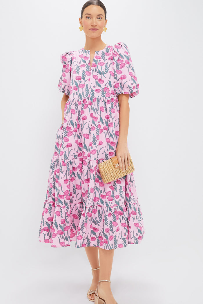 Pink Amaryllis Floral Cisco Maxi Dress