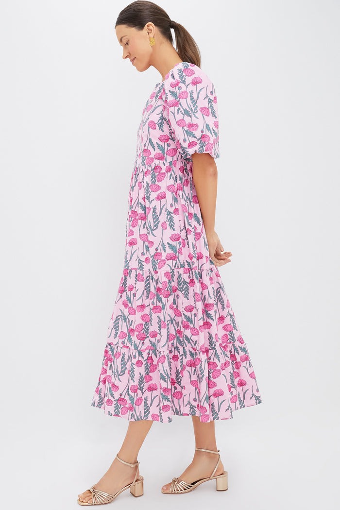 Pink Amaryllis Floral Cisco Maxi Dress