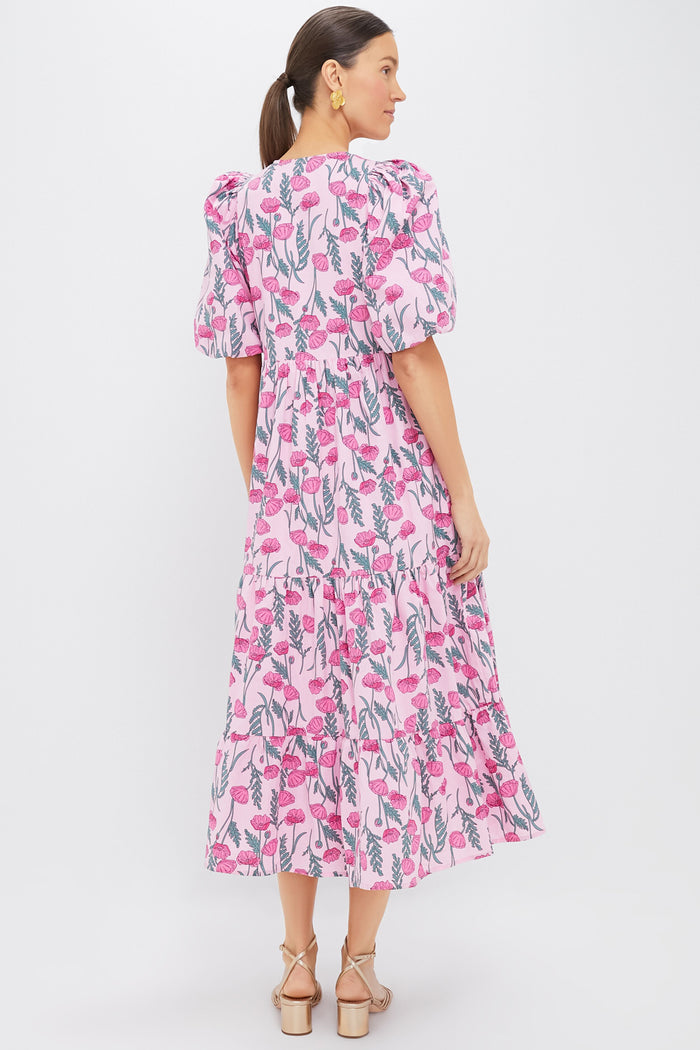 Pink Amaryllis Floral Cisco Maxi Dress
