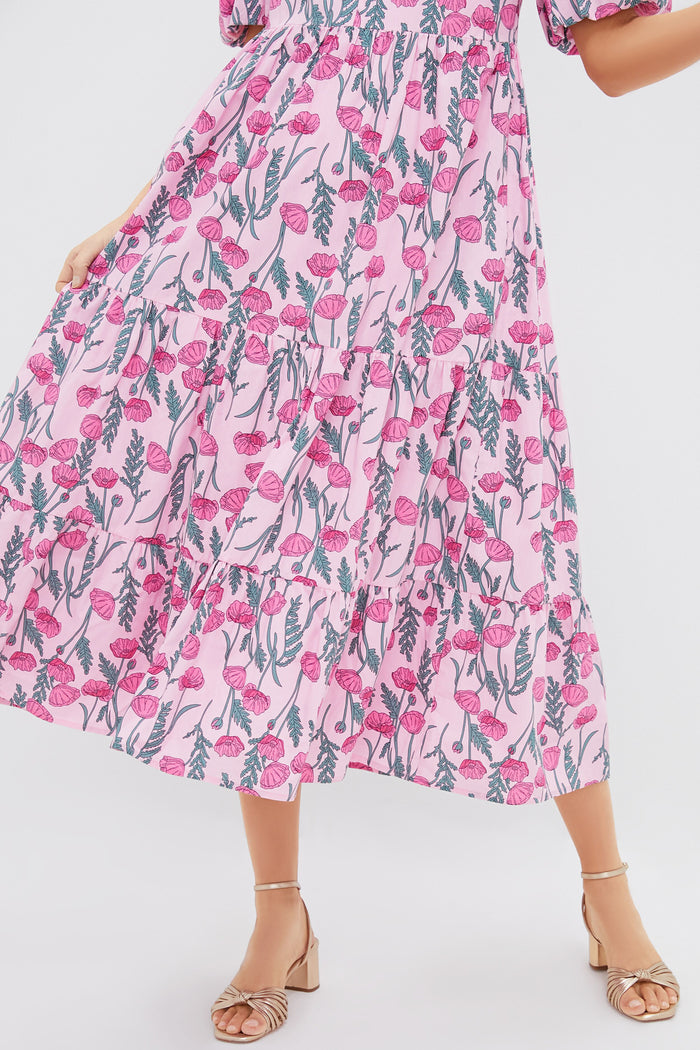 Pink Amaryllis Floral Cisco Maxi Dress