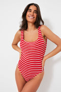 Red and White Square Neck One Piece