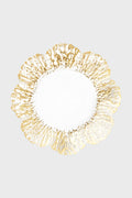 The Vietri gold and white textured Rufolo Glass Canape Plate, handmade in Italy and shaped like a flower, brings the elegance of Italian ceramic dinnerware to your table.
