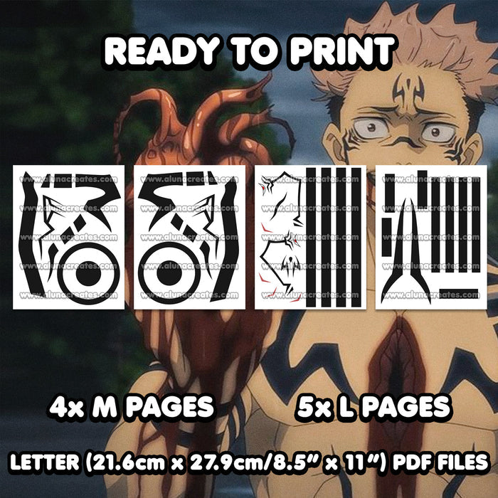 Ryomen Sukuna - Jujutsu Kaisen | READY TO PRINT .PDF TATTOOS | FULL SET - AlunaCreates