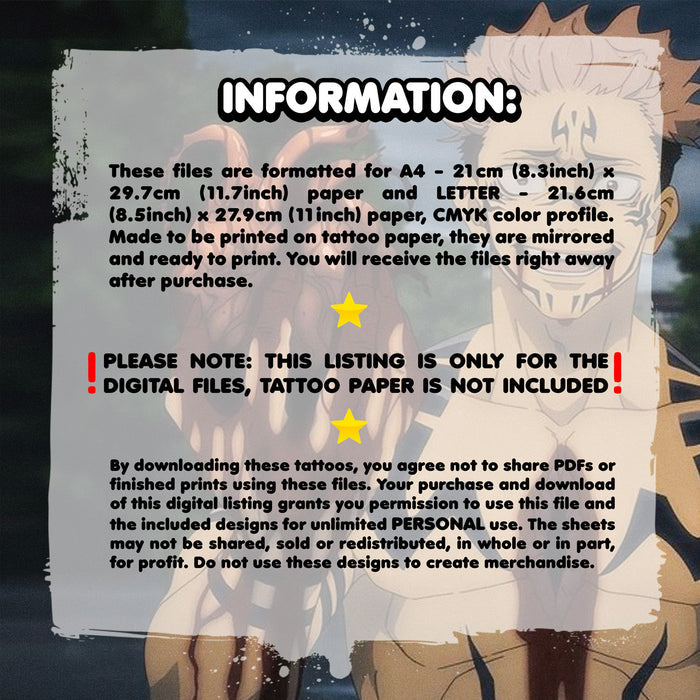 Ryomen Sukuna - Jujutsu Kaisen | READY TO PRINT .PDF TATTOOS | FULL SET - AlunaCreates