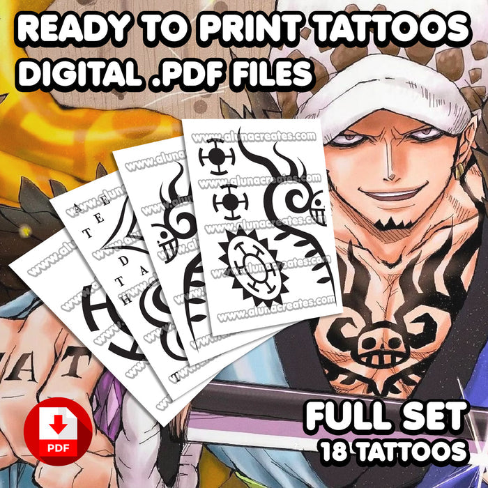 Trafalgar D. Water Law - One Piece | READY TO PRINT .PDF TATTOOS | FULL SET - AlunaCreates