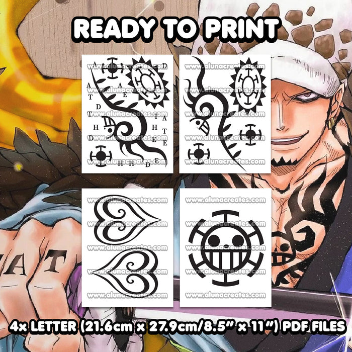 Trafalgar D. Water Law - One Piece | READY TO PRINT .PDF TATTOOS | FULL SET - AlunaCreates