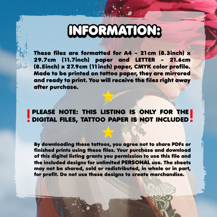 Vi - Arcane | READY TO PRINT .PDF TATTOOS | FULL BACK - AlunaCreates