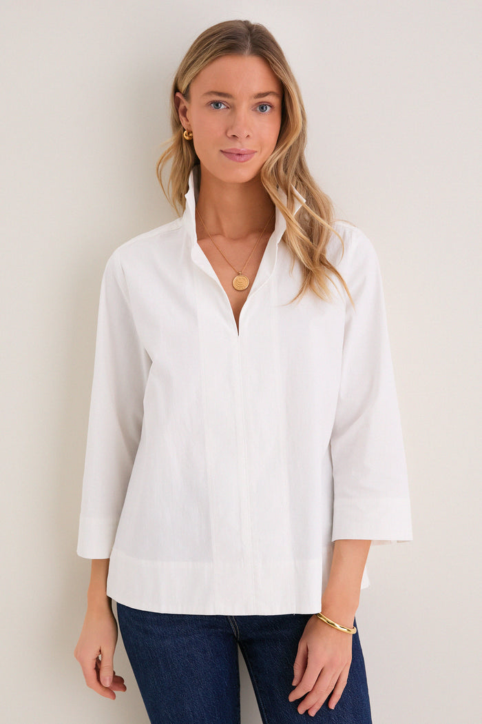 White Margot Stand Collar Blouse