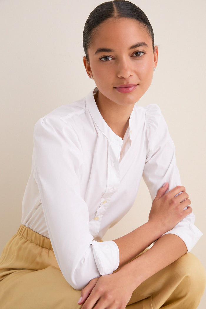 White Puffed Shoulder Shirt